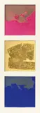 Yves Klein, Untitled (From: Edition Original I), 1962/1964, 3-part work: pigment, rose, pigment, blue and gold leaf, on card between plastic-foil. Each