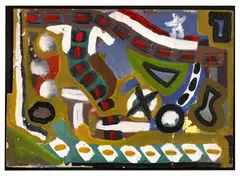 Untitled by A. R. Penck, Around 1974, Oil on fibreboard on painted wood. Approx, sold Dec 2020
