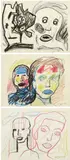 A. R. Penck, Untitled, Around 1996, 3 works: each oil crayon on paper, perforated on the lateral edge. Each