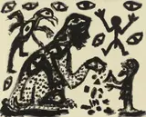 Folge und Konsequenz by A. R. Penck, 1991, Acryl über Serigrafie auf Leinwand, sold Dec 2020