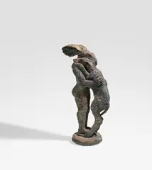 Sophie Ryder, Lady Hare Holding Dog, 2001, Bronze with brown-green patina