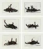 Bernar Venet, Random Combination of indeterminate Lines, 2018/2019, 6 colour aquatint etchings and polymer gravure on card. Each