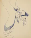 Andy Warhol, Feet in Slippers and Flowers, Around 1956, Ballpoint pen on paper
