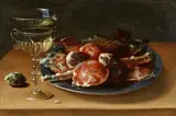 Ossias Beert, Still Life of Sweets on a Pewter Plate and a Façon de Venise Wineglass, on a Wooden Ledge, Oil on panel