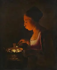 Georges de La Tour, A Girl Blowing on a Brazier (La Fillette au braisier), Oil on canvas