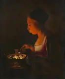 Georges de La Tour, A Girl Blowing on a Brazier (La Fillette au braisier), Oil on canvas