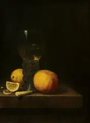 Cornelis Kick, Still life with a Roemer, an Orange and Lemons, Oil on panel