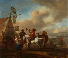Philips Wouwerman, Cavalry at a sutler´s tent, with a trompeter, Oil on panel