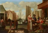 Hendrick Martensz Sorgh, A Market in a Harbour, Oil on panel