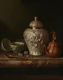 Pieter Gerritsz van Roestraten, Still life with a Silver Ginger Jar and a Teapot on a Ledge, Oil on canvas