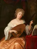 Eglon van der Neer, A young woman, playing the lute, Oil on panel