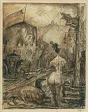 Alfred Kubin, Aschermittwoch, Circa 1922, Watercolour and pen and ink drawing on laid paper (reverse side of a cadastral map)