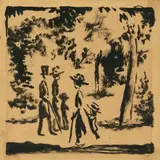August Macke, Spaziergänger im Park (Spaziergänger mit Kind im Park), 1912, Brush and India ink drawing, the margins in pencil, on smooth paper, mounted on supporting card (