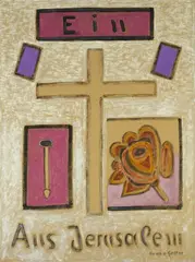 Ein Kreuz aus Jerusalem by Bruno Goller, 1987, Oil on card, sold Dec 2020