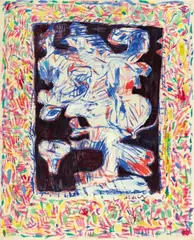 Pierre Alechinsky, Processionnaire, 1998, Acrylic on paper on canvas