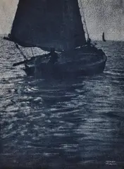 Heinrich Kühn, Auslaufendes Segelboot, Probably 1897, Gum dichromate print on structured card