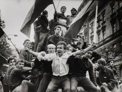 Volker Krämer, Untitled (from the series: Demonstranten in Prag), 1968, 3 vintage ferrotyped gelatin silver prints. Each approx
