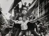 Volker Krämer, Untitled (from the series: Demonstranten in Prag), 1968, 3 vintage ferrotyped gelatin silver prints. Each approx