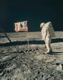 Nasa, Buzz Aldrin beside the Stars and Stripes, 1969, Vintage chromogenic print