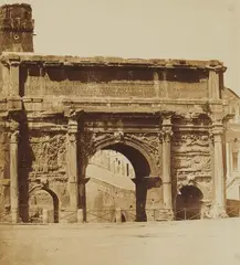 attributed to Giacomo Caneva, Arch of Septimius-Severus, Roman Forum, c. 1853 - 1855, Albumenized salt print from paper negative