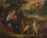 The Holy Family Surrounded by Angels by follower of Pieter van Avont, Oil on copper, offered Nov 2020