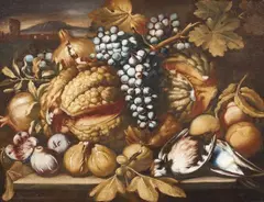 Abraham Brueghel, Fruit Still Life with Birds, Oil on canvas