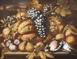 Abraham Brueghel, Fruit Still Life with Birds, Oil on canvas