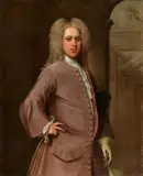 circle of Michael Dahl, Portrait of a Gentleman in a Lavender Justaucorps, Oil on canvas (relined) and oil on canvas
