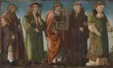 German School early 16th century, Five Standing Saints, Oil on panel