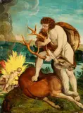 German School late 16th century, Three Labours of Hercules, Oil on panel (parquetted). Each