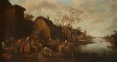 attributed to Joost Cornelisz. Drochsloot, Peasant Feast, Oil on panel (parquetted)
