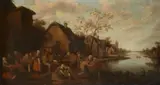 attributed to Joost Cornelisz. Drochsloot, Peasant Feast, Oil on panel (parquetted)