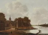 Jan Meerhout, River Landscape with a Village, Oil on panel