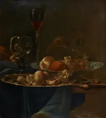 Barend van der Meer, Still Life with Bowls of Fruit and Wine Glasses, Oil on canvas (relined)