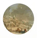 Netherlandish School 17th century, Winter Landscape with a Horse Drawn Sled, Oil on oak panel