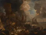 Netherlandish School around 1700, River Landscape with a Fish Market, Oil on canvas (relined)