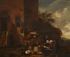Egbert van der Poel, Rustic Scene by a Peasant Cottage, Oil on panel