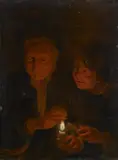 Grandmother and Grandchild by Candlelight by follower of Godefridus Schalcken, Oil on panel, offered Nov 2020