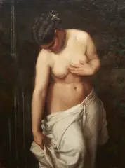 Oscar Begas, Woman Bathing in a Waterfall, Oil on canvas