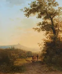 Willem Bodemann, Cattle Herds in a Hilly Landscape, Oil on panel