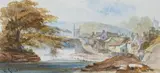 William Callow, View of an English Town with an Old Bridge