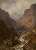 German School around 1840, Mountainous Landscape with a Torrent, Oil on panel