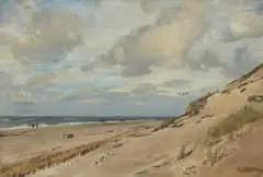 Eugen Dücker, A Beach on the North Sea Coast, Oil on canvas mounted on panel