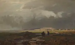 Eugen Dücker, Coastal Landscape with Fisherwomen, Oil on canvas