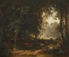 Carl Ebert, Forest Path with Sheep, Oil on canvas