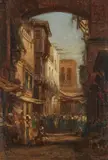 Bernhard Fiedler, View of Two Bazaars in Cairo, Oil on canvas laid down on panel. Each