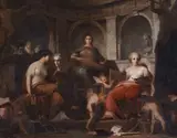 Three Allegories of the Arts with Drawing in the Centre, Sculpture on the Left and Painting on the Right by Probabely French artist 19th century, Oil on canvas, offered Nov 2020