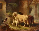 Otto Friedrich Gebler, Stable with Sheep and Chickens, Oil on panel