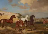 Friedrich Anton Kilp, Horses in a Summer Meadow, Oil on canvas