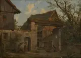 Carl Julius von Leypold, Farmstead in Spring, Oil on paper laid down on card